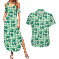 Green Palaka Hawaii Couples Matching Summer Maxi Dress and Hawaiian Shirt Hawaiian Lehua Blossoms