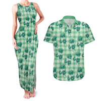 Green Palaka Hawaii Couples Matching Tank Maxi Dress and Hawaiian Shirt Hawaiian Lehua Blossoms