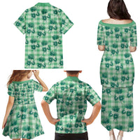 Green Palaka Hawaii Family Matching Puletasi and Hawaiian Shirt Hawaiian Lehua Blossoms