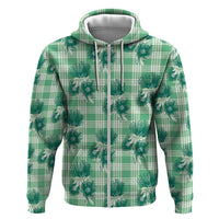 Green Palaka Hawaii Hoodie Hawaiian Lehua Blossoms LT05 Zip Hoodie Green - Polynesian Pride