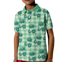 Green Palaka Hawaii Kid Polo Shirt Hawaiian Lehua Blossoms