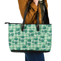Green Palaka Hawaii Leather Tote Bag Hawaiian Lehua Blossoms LT05 - Polynesian Pride