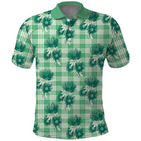 Green Palaka Hawaii Polo Shirt Hawaiian Lehua Blossoms