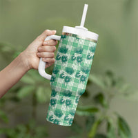 Green Palaka Hawaii Tumbler With Handle Hawaiian Lehua Blossoms