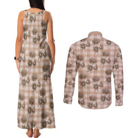 Brown Palaka Hawaii Couples Matching Tank Maxi Dress and Long Sleeve Button Shirt Hawaiian Lehua Blossoms LT05 - Polynesian Pride