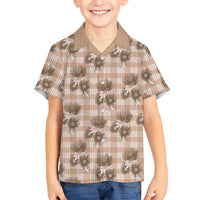 Brown Palaka Hawaii Family Matching Off Shoulder Maxi Dress and Hawaiian Shirt Hawaiian Lehua Blossoms LT05 Son's Shirt Brown - Polynesian Pride