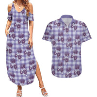 Purple Palaka Hawaii Couples Matching Summer Maxi Dress and Hawaiian Shirt Hawaiian Lehua Blossoms