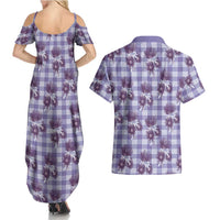 Purple Palaka Hawaii Couples Matching Summer Maxi Dress and Hawaiian Shirt Hawaiian Lehua Blossoms