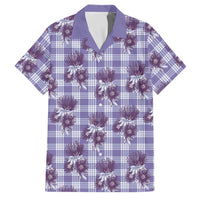 Purple Palaka Hawaii Family Matching Off The Shoulder Long Sleeve Dress and Hawaiian Shirt Hawaiian Lehua Blossoms LT05 Dad's Shirt - Short Sleeve Purple - Polynesian Pride