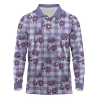 Purple Palaka Hawaii Long Sleeve Polo Shirt Hawaiian Lehua Blossoms LT05 Purple - Polynesian Pride