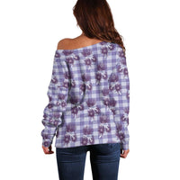 Purple Palaka Hawaii Off Shoulder Sweater Hawaiian Lehua Blossoms