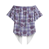 Purple Palaka Hawaii Off Shoulder Wrap Waist Top Hawaiian Lehua Blossoms LT05 - Polynesian Pride