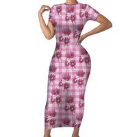 Pink Palaka Hawaii Family Matching Short Sleeve Bodycon Dress and Hawaiian Shirt Hawaiian Lehua Blossoms
