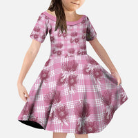 Pink Palaka Hawaii Kid Short Sleeve Dress Hawaiian Lehua Blossoms