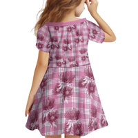 Pink Palaka Hawaii Kid Short Sleeve Dress Hawaiian Lehua Blossoms