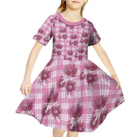 Pink Palaka Hawaii Kid Short Sleeve Dress Hawaiian Lehua Blossoms