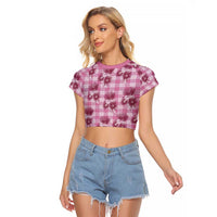 Pink Palaka Hawaii Raglan Cropped T Shirt Hawaiian Lehua Blossoms LT05 Female Pink - Polynesian Pride