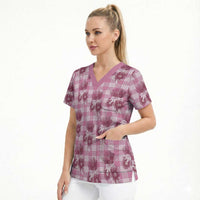 Pink Palaka Hawaii Scrub Top Hawaiian Lehua Blossoms LT05 - Polynesian Pride