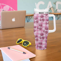 Pink Palaka Hawaii Tumbler With Handle Hawaiian Lehua Blossoms
