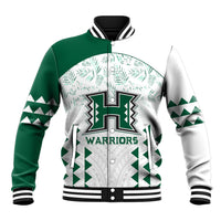 Custom Hawaii Football Baseball Jacket Rainbow Warriors Kakau Pattern LT05 Unisex White - Polynesian Pride
