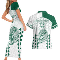 Custom Hawaii Football Couples Matching Short Sleeve Bodycon Dress and Hawaiian Shirt Rainbow Warriors Kakau Pattern LT05