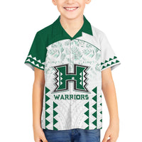 Custom Hawaii Football Family Matching Off Shoulder Long Sleeve Dress and Hawaiian Shirt Rainbow Warriors Kakau Pattern LT05 Son's Shirt White - Polynesian Pride