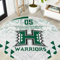 Custom Hawaii Football Round Carpet Rainbow Warriors Kakau Pattern LT05 White - Polynesian Pride