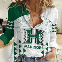 Custom Hawaii Football Women Casual Shirt Rainbow Warriors Kakau Pattern LT05 Female White - Polynesian Pride