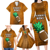 Custom Hawaii Honolulu Football Bowl Family Matching Long Sleeve Bodycon Dress and Hawaiian Shirt Simple Style LT05 - Polynesian Pride