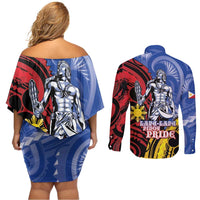 Philippines Lapu-Lapu Couples Matching Off Shoulder Short Dress and Long Sleeve Button Shirt Proud Of My King