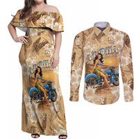 Aloha Hawaii Biker Couples Matching Off Shoulder Maxi Dress and Long Sleeve Button Shirt Ride To Paradise LT05 Beige - Polynesian Pride