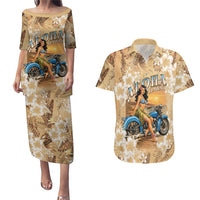 Aloha Hawaii Biker Couples Matching Puletasi and Hawaiian Shirt Ride To Paradise LT05 Beige - Polynesian Pride