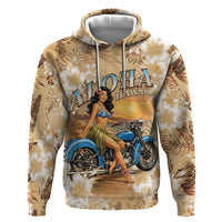 Aloha Hawaii Biker Zip Hoodie Ride To Paradise LT05 Pullover Hoodie Beige - Polynesian Pride