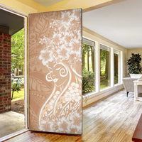 Polynesian Women's Day Door Cover Brown Hibiscus Flowers With Polynesian Pattern