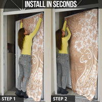 Polynesian Women's Day Door Cover Brown Hibiscus Flowers With Polynesian Pattern