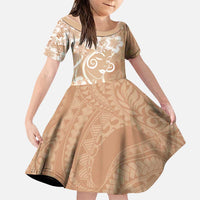 Polynesian Women's Day Family Matching Long Sleeve Bodycon Dress and Hawaiian Shirt Brown Hibiscus Flowers With Polynesian Pattern