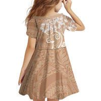 Polynesian Women's Day Family Matching Long Sleeve Bodycon Dress and Hawaiian Shirt Brown Hibiscus Flowers With Polynesian Pattern