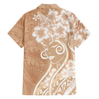 Polynesian Women's Day Family Matching Long Sleeve Bodycon Dress and Hawaiian Shirt Brown Hibiscus Flowers With Polynesian Pattern