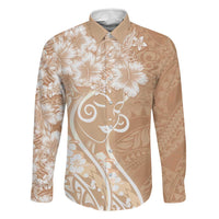 Polynesian Women's Day Family Matching Long Sleeve Bodycon Dress and Hawaiian Shirt Brown Hibiscus Flowers With Polynesian Pattern