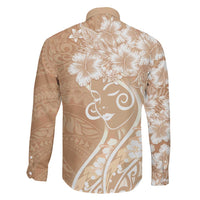 Polynesian Women's Day Family Matching Long Sleeve Bodycon Dress and Hawaiian Shirt Brown Hibiscus Flowers With Polynesian Pattern
