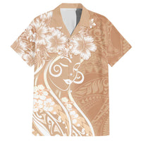 Polynesian Women's Day Hawaiian Shirt Brown Hibiscus Flowers With Polynesian Pattern