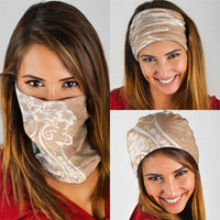 Polynesian Women's Day Neck Gaiter Brown Hibiscus Flowers With Polynesian Pattern