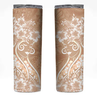 Polynesian Women's Day Skinny Tumbler Brown Hibiscus Flowers With Polynesian Pattern LT05 Brown - Polynesian Pride
