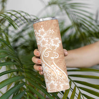 Polynesian Women's Day Skinny Tumbler Brown Hibiscus Flowers With Polynesian Pattern LT05 - Polynesian Pride
