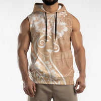 Polynesian Women's Day Sleeveless Hoodie Brown Hibiscus Flowers With Polynesian Pattern