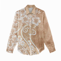 Polynesian Women's Day Women Casual Shirt Brown Hibiscus Flowers With Polynesian Pattern