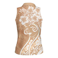 Polynesian Women's Day Women Sleeveless Polo Shirt Brown Hibiscus Flowers With Polynesian Pattern LT05 - Polynesian Pride