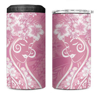 Polynesian Women's Day 4 in 1 Can Cooler Tumbler Pink Hibiscus Flowers With Polynesian Pattern