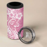 Polynesian Women's Day 4 in 1 Can Cooler Tumbler Pink Hibiscus Flowers With Polynesian Pattern