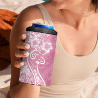Polynesian Women's Day 4 in 1 Can Cooler Tumbler Pink Hibiscus Flowers With Polynesian Pattern